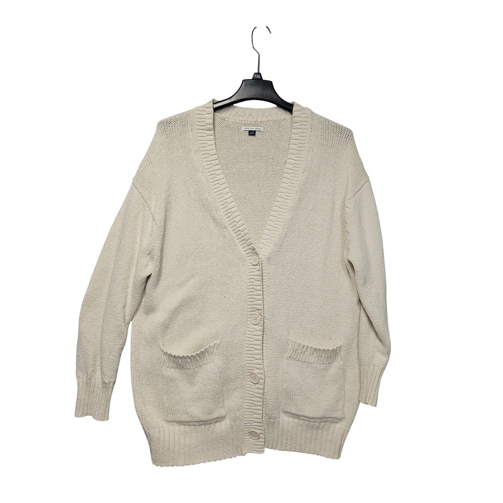 American Eagle Women Cream Oversized Chunky Knit Button Front Cardigan Sweater L